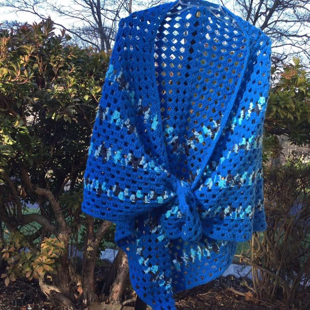 Awesome Triangle Multi-Blue Sweater Shawl